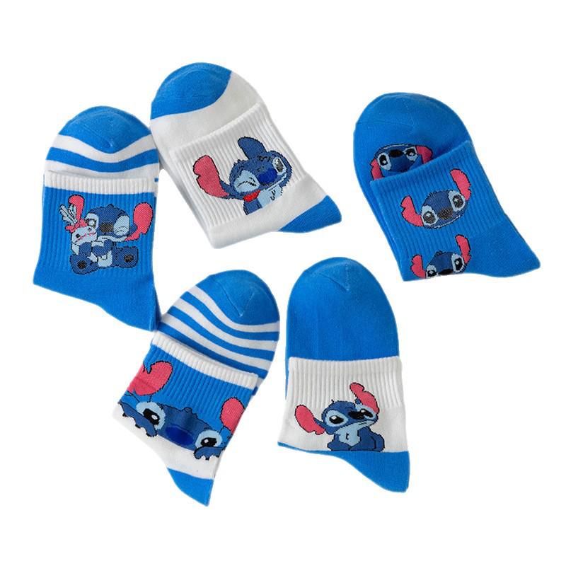 Синие мультяшные японские женские носки до щиколотки из хлопка - В полоску и мягкие