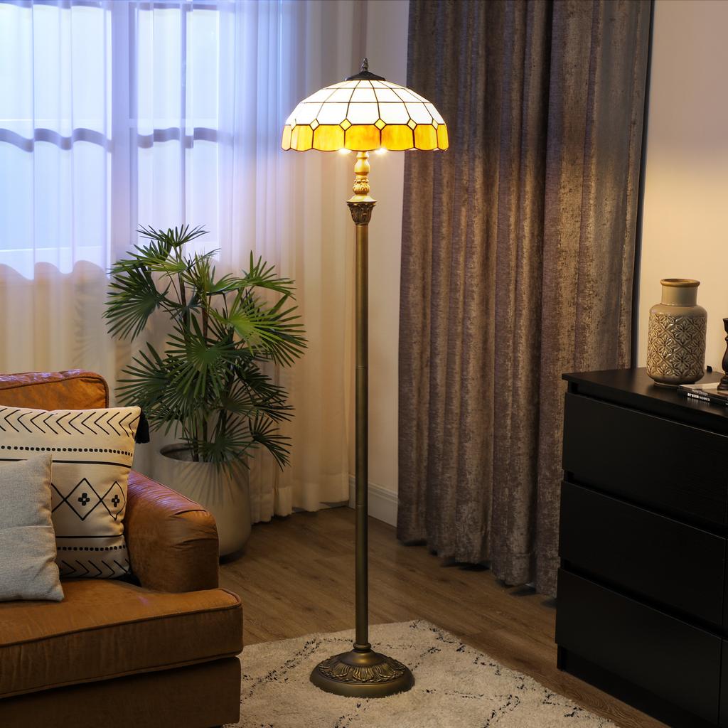 Tiffany-Style Floor Lamp with Handcrafted Stained Glass Shade