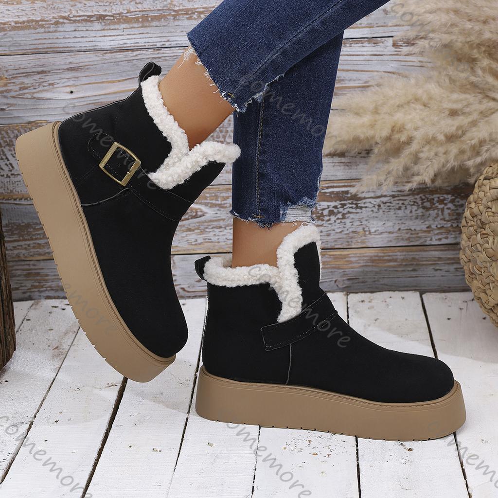 Comemore Autumn and Winter New Thick Bottom Women's Shoes Flat Bottom Snow Boots Padded Warm Cotton Shoes Casual Platorm Botines