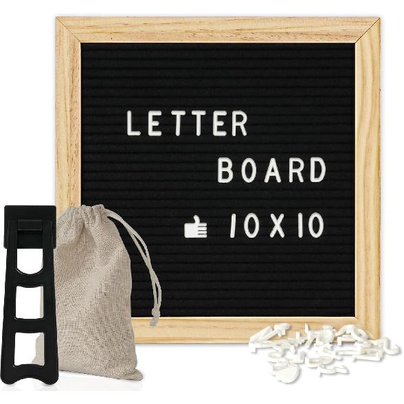 4 THOUGHT Доска с буквами 10" x 10" Войлочная доска с буквами и подставкой для первого дня в школе Белая деревянная рамка Доска для сообщений Винтаж