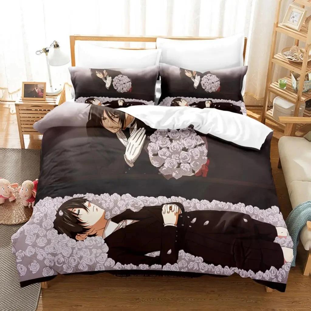 Комплект постельного белья «Темный дворецкий» из аниме «Себастьян Сиэль», пододеяльник, наволочка, размер «King Queen Twin» для мальчиков и девочек, для взрослых