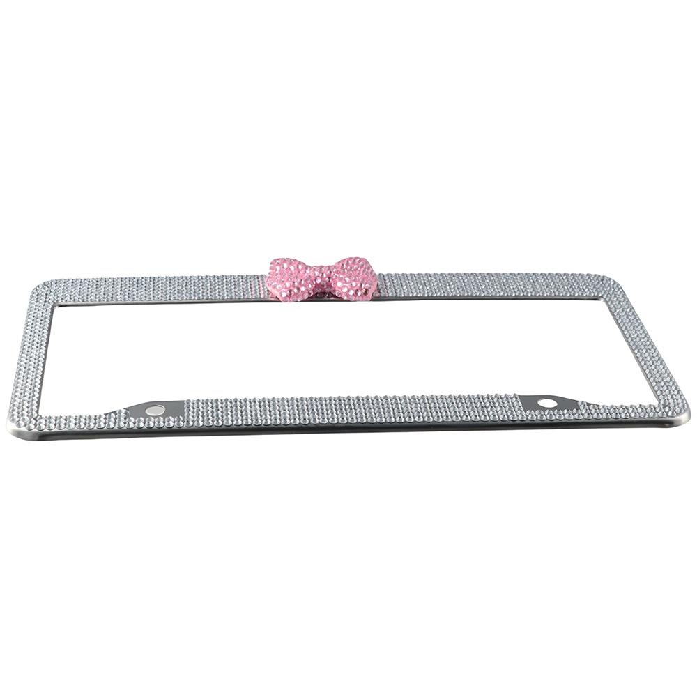 2 Pack Pink,White Bling License Plate Frame License Bracket Holder  for US Vehicle