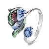 Retro Court Blue Enamel Lotus Ring Women 'S National Tide National Wind Drops Craftsmanship Individual Jewelry