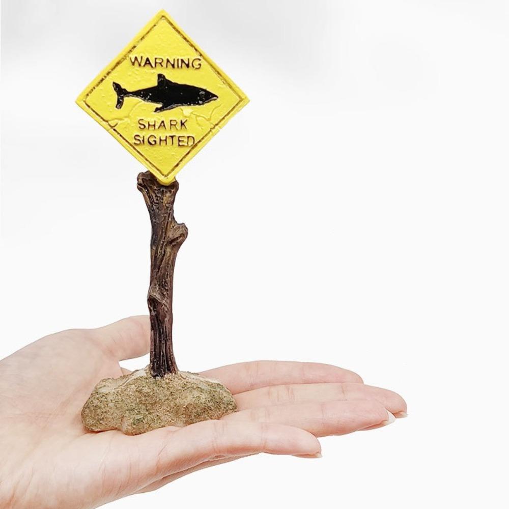 Artificial Aquarium Decoration Resin Aquarium Background Interesting Shark Warning Sign  Fish Tank