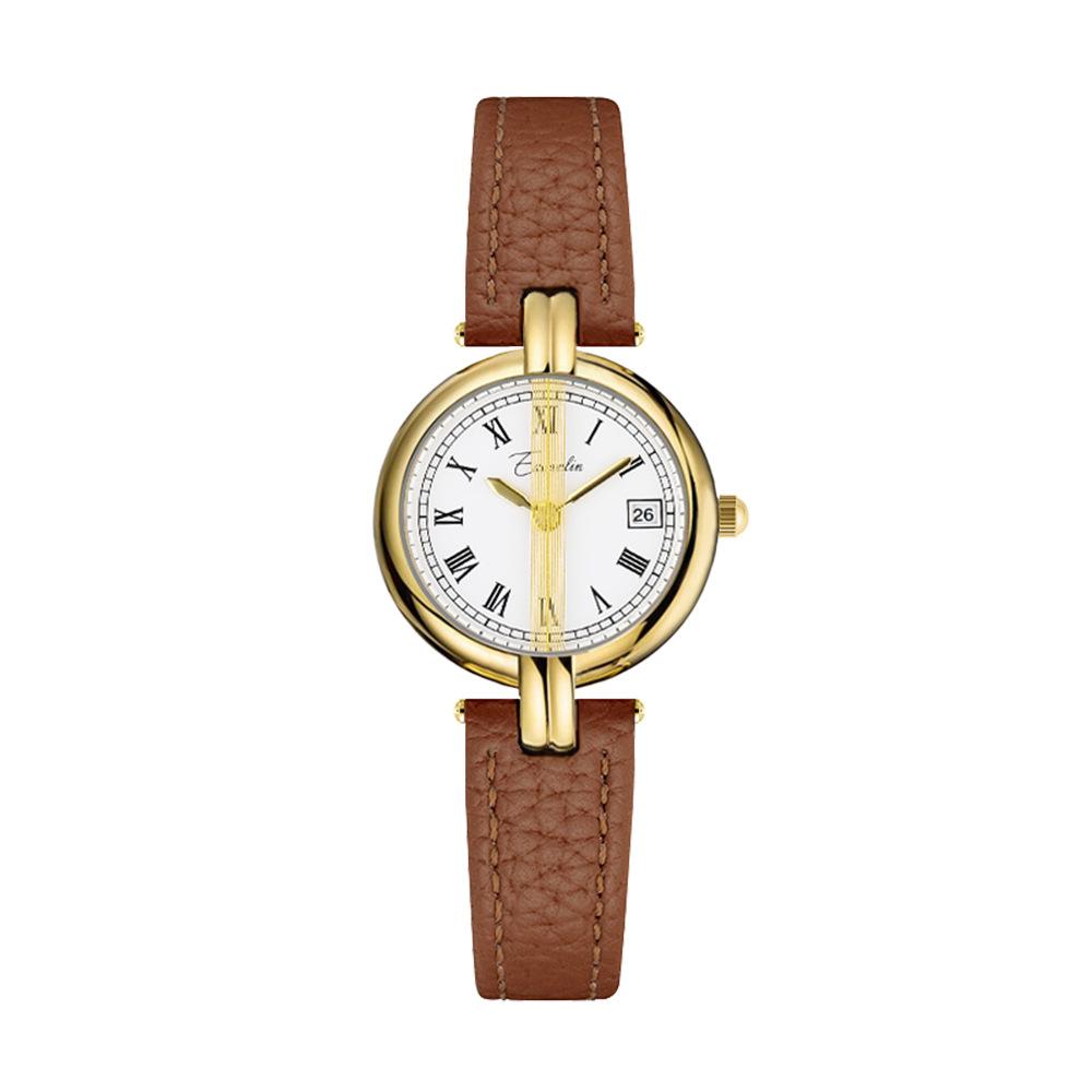 Легкие роскошные новые модные деловые простые женские часы с римским круглым циферблатом и календарем в стиле ретро с кварцевыми часами