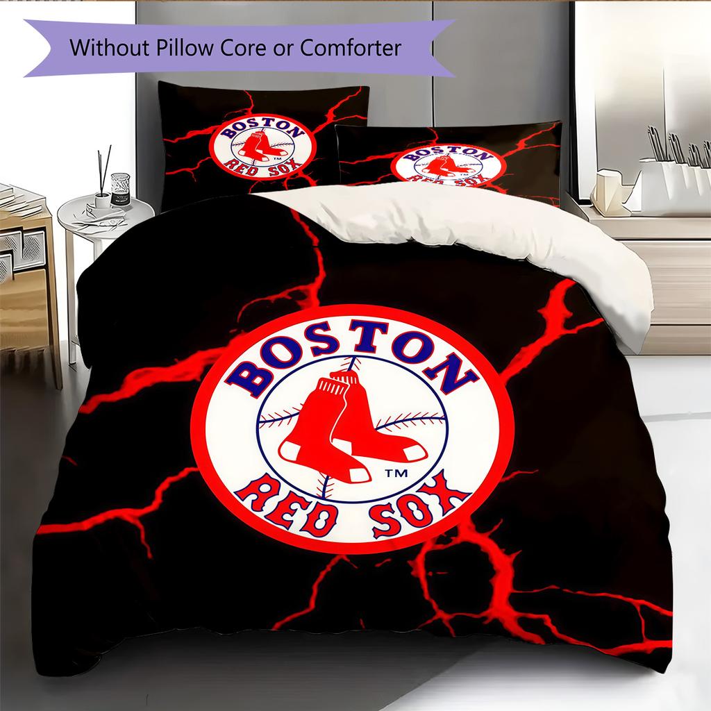 Boston Red Sox Pattern Bedding Quilt Set Home Decoration Gift (1 * duvet cover + 2 * pillowcase without core)