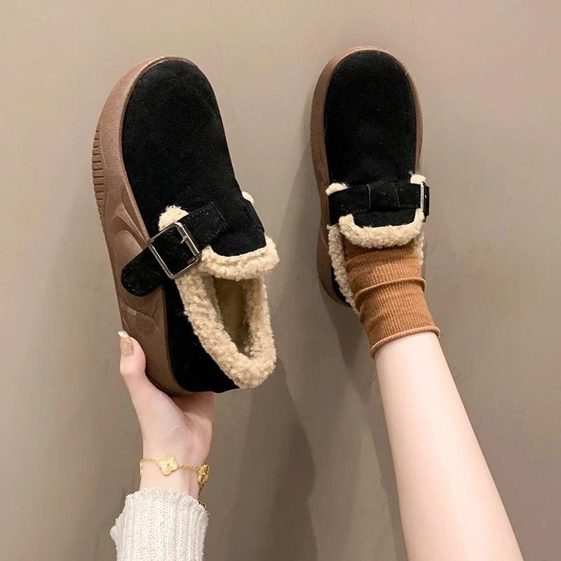 Модная женская обувь 2024 года, новые женские туфли с пряжкой на ремешке, вулканизированные туфли на платформе, женские кроссовки с круглым носком на плоской подошве, теплая женская повседневная обувь