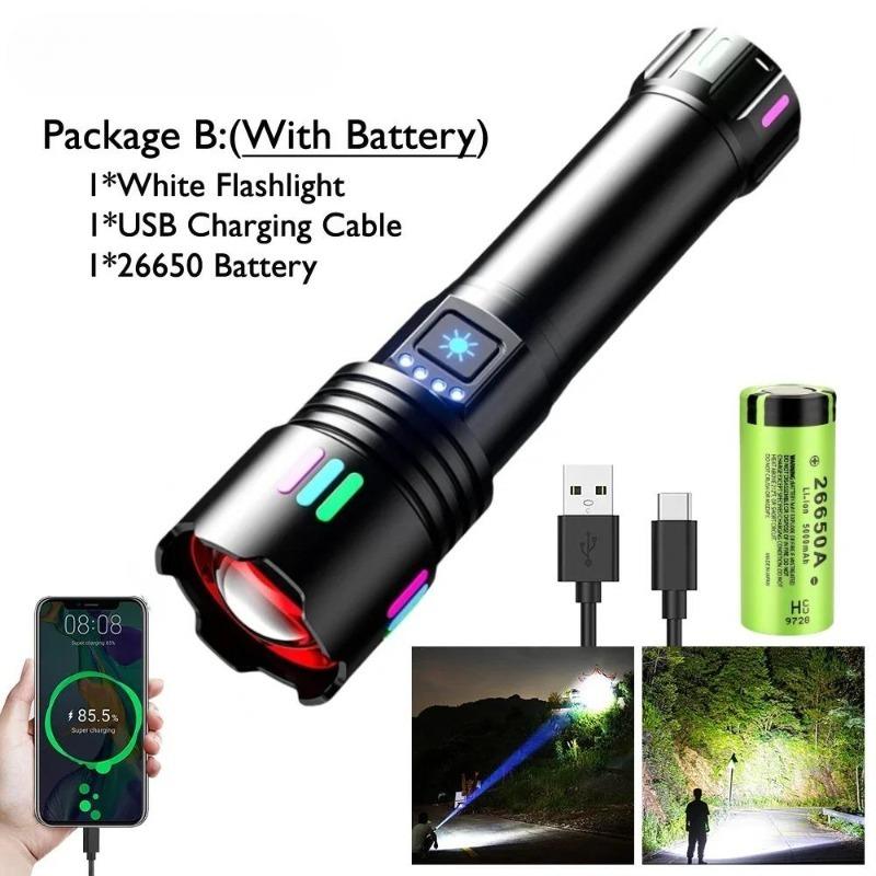 10000LM Белый лазерный фонарь TYPE-C перезаряжаемый военный тактический масштабируемый портативный светодиодный походный поисковый прожектор