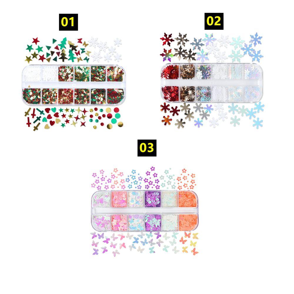 Holographic Laser Nail Decoration 12 Grids Plum Christmas Series Butterfly Nail Glitter Sequins