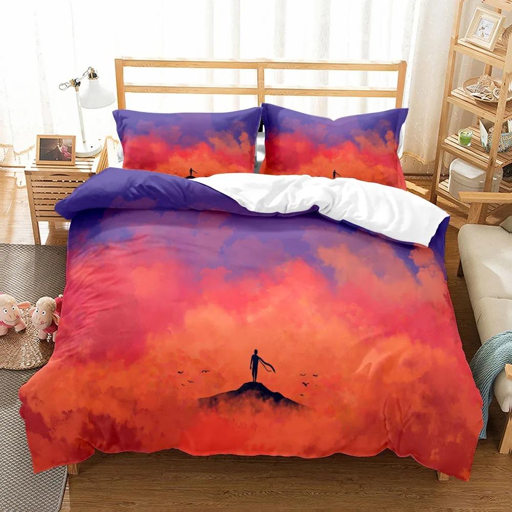 Comfortable Anime Print Bedding Set With Duvet Cover And Pillowcases King Queen Twin Sizes For All Ages
