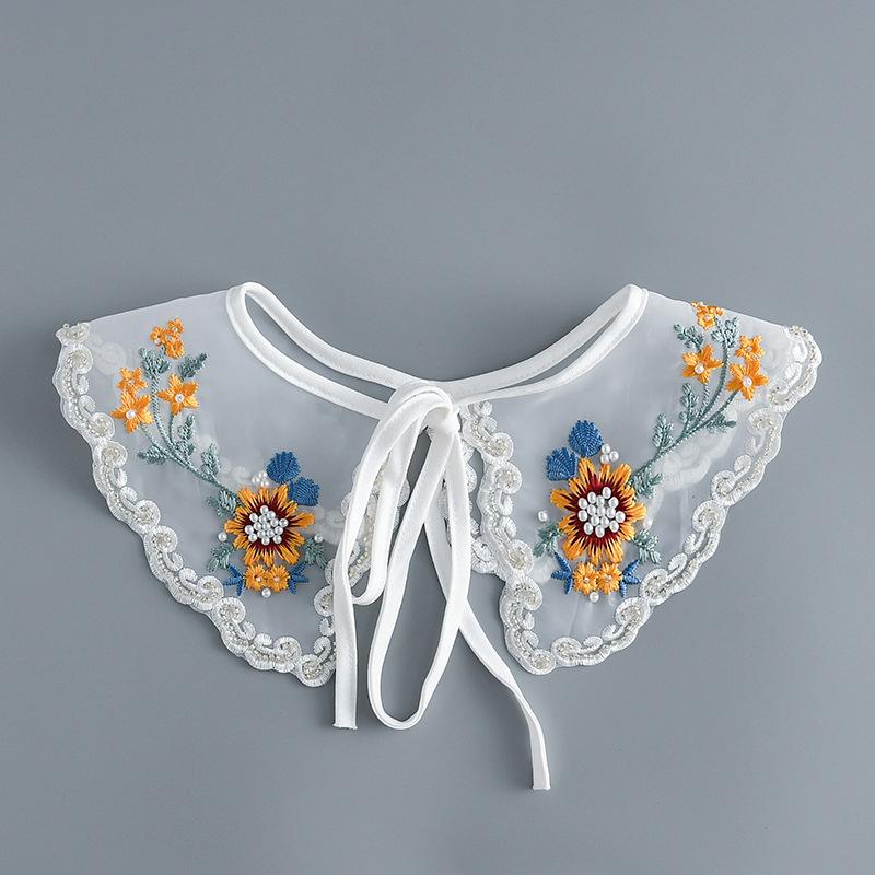 Korean Summer Floral Embroider Fake Collar Neck Guard Scarf Female Shoulder Wraps Cape Removable Shirt Detachable Collar