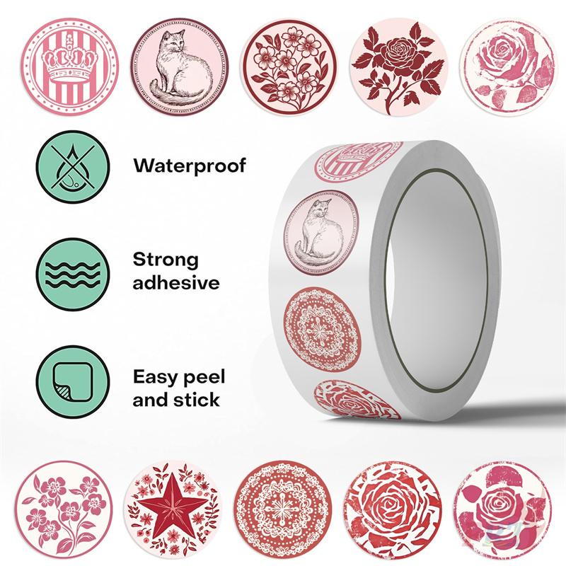 500Pcs/Roll Vintage Pink Art Series 02 Kids Rewards Stickers - DIY Scrapbooks Album Decor Sealing Label Decals