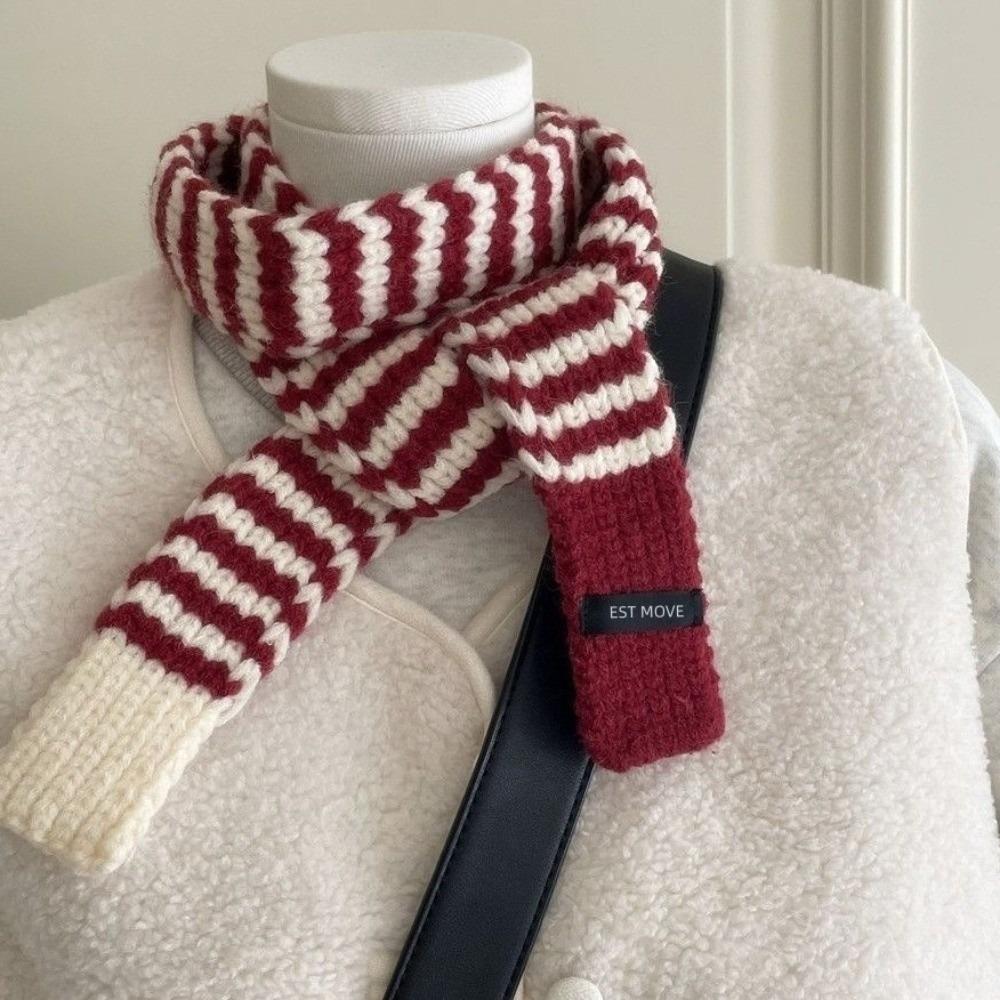 Neck Protection Winter Warm Scarf Striped Pattern Neck Scarf Vintage Knitted Long Scarf Winter