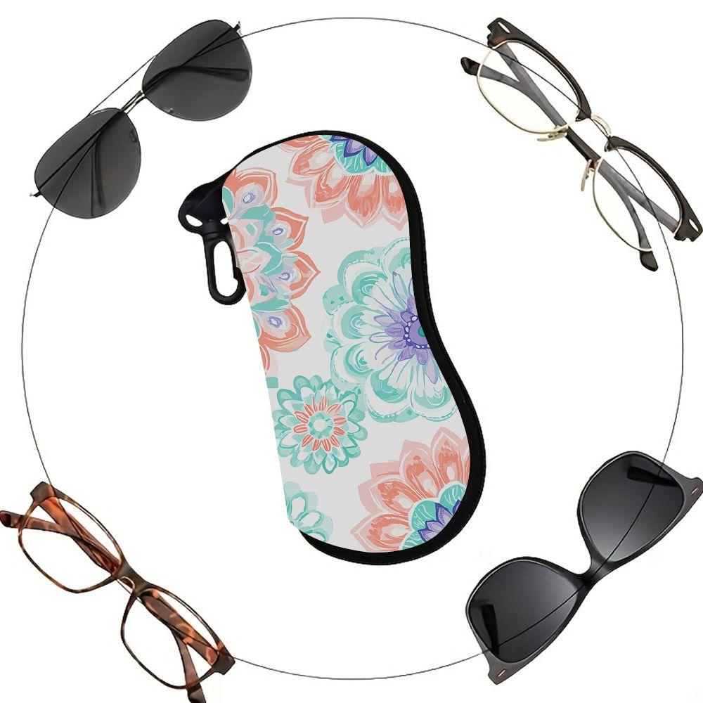 2D-Boho Floral Print Protective Glasses Case, Watercolor Mandala Sunglasses Case, Portable Eyeglass Storage Pouch, Lightweight Zipper Travel Eyewear B