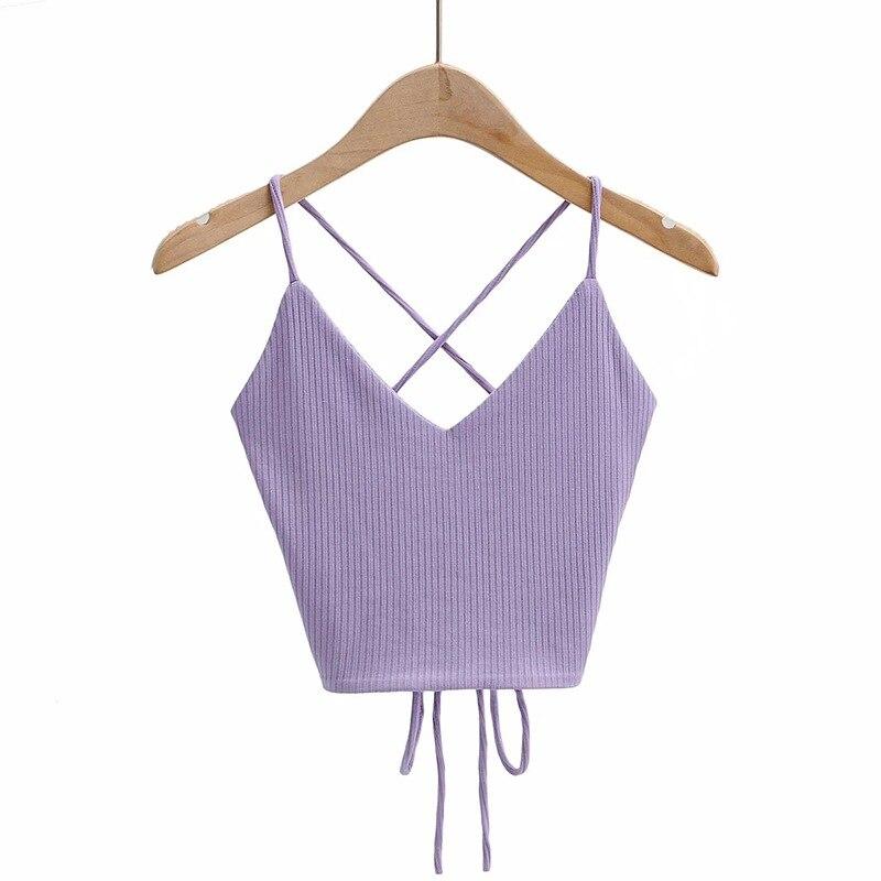 Women Sexy V-Neck Tops Bandage Solid Color Summer Knitted Tank Top Camis