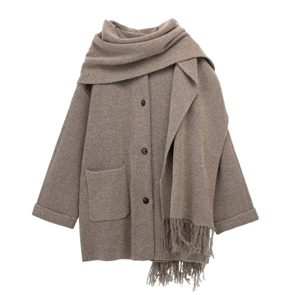 INS Spring Women's Elegant Knit Coat with Scarf