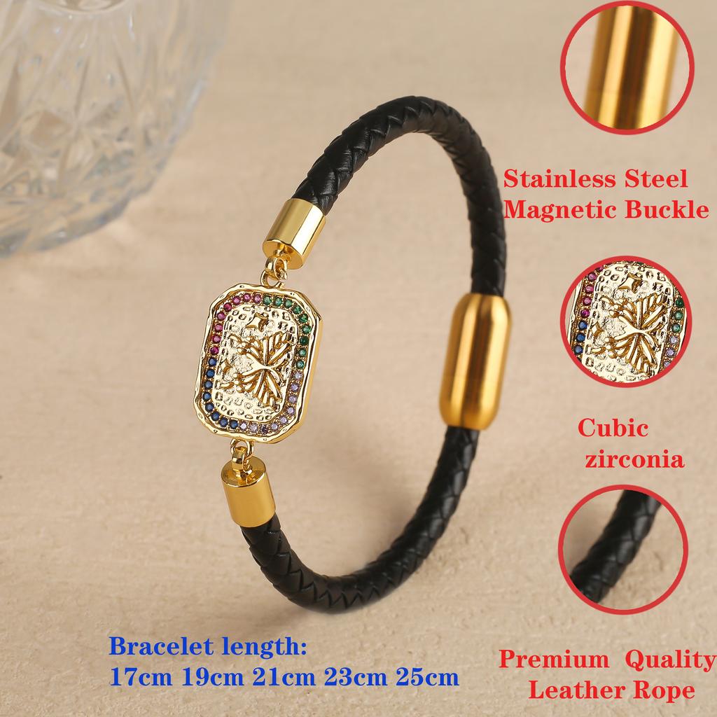Горячая распродажа Черный кожаный плетеный браслет с цирконием Геометрический Классическая магнитная застежка Вечерние Свадебные украшения для женщин Девочек