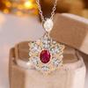 Винтажное ожерелье с подвеской в виде цветка золотистого серебряного цвета для женщин в дворцовом стиле с овальной огранкой из красного циркония, свадебное вечернее или банкетное, подарок