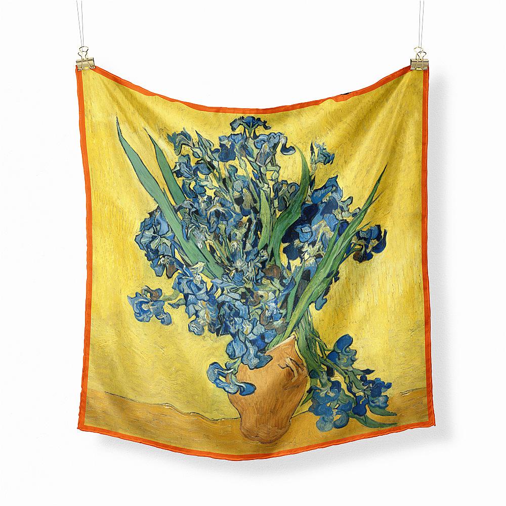 Famous Oil Painting Twill 100% Silk Scarf Fashion Bandana Women Scarf Wraps 53cm Square Scarves Hijab Head Scarf Neckerchief