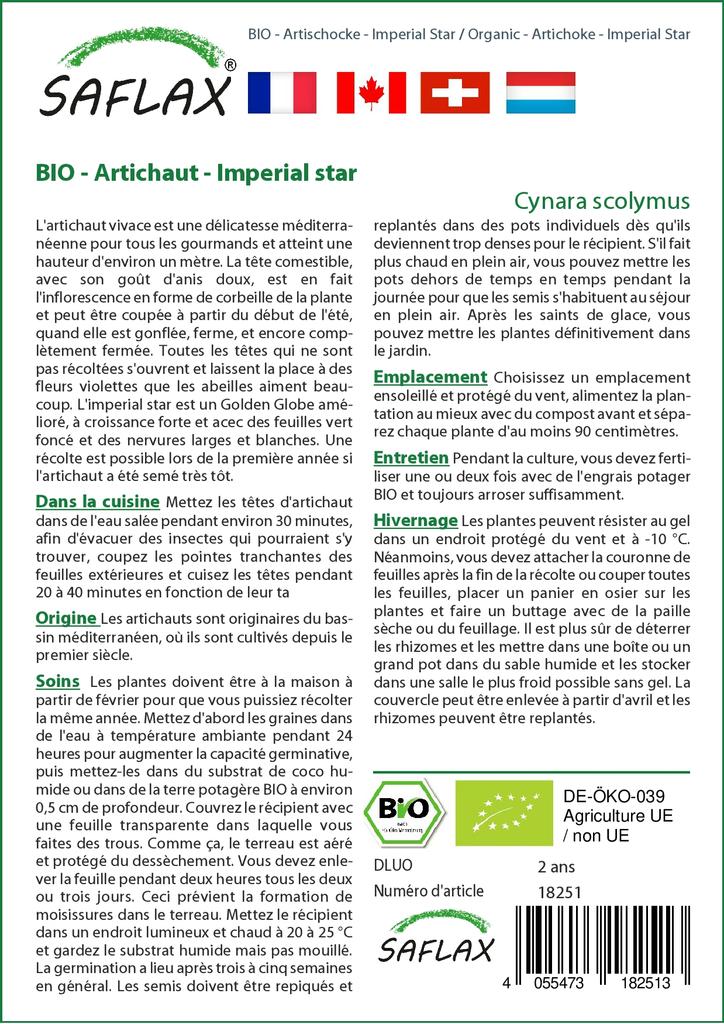 SAFLAX Garden in the Bag - Органический - Артишок - Imperial Star - 5 семян - С субстратом в подходящем пакете - Cynara scolymus