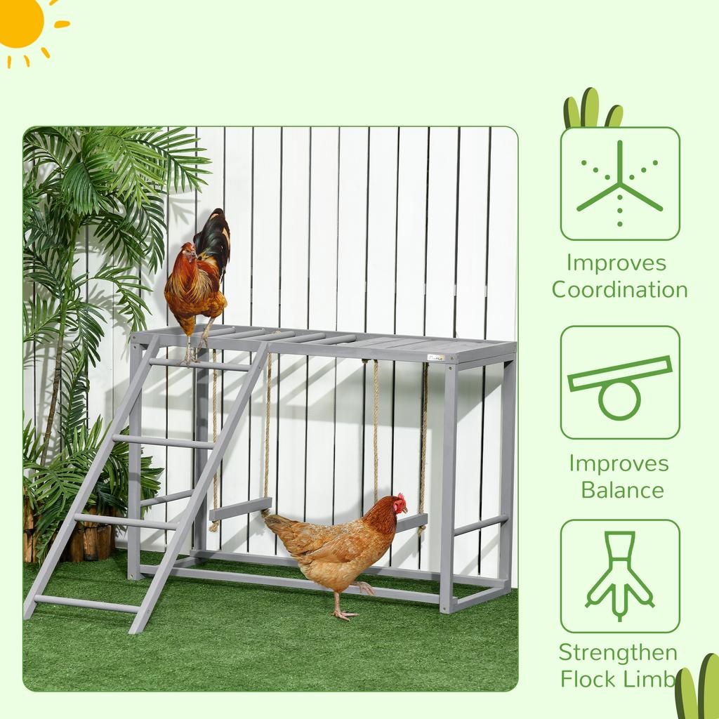 Chicken Activity Play with Swing Set for 3-4 Chickens, Wooden Chicken Coop, Grey