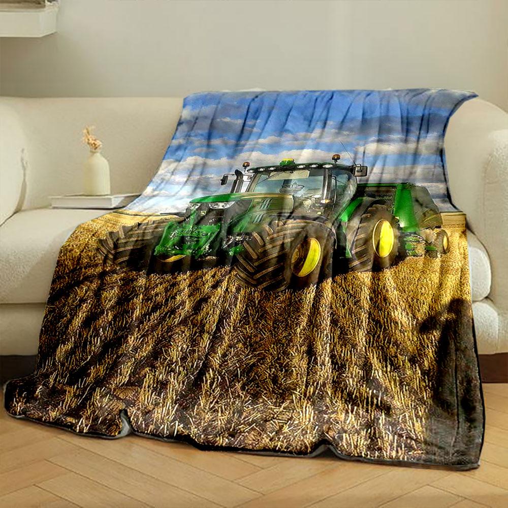 Green Farm Tractor Blanket Printed Blanket for Living Room Bed Couch lunch break Soft Cozy Blanket for Friend's festival Gift