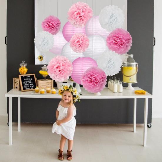 1 Set Paper Lanterns Party Decorations Tissue Pom Poms Flower Balls Simple Installation Boho Wedding Decorations