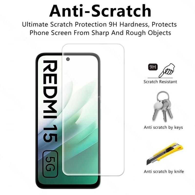 Защитная пленка для экрана (3 шт.) для Redmi 15C 15 5G/4G, защитная пленка для экрана мобильного телефона из закаленного стекла, твердость 9H, HD прозрачная, защита от царапин, без пузырьков