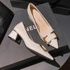 Туфли больших размеров для женщин Туфли-лодочки с толстым каблуком и каменным узором Весна Новая мода OL Туфли с острым носком из кожи на высоком каблуке