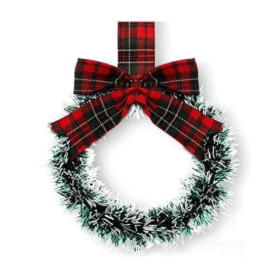 Mini Christmas Cabinet Wreaths 5.1 Inch Small Kitchen Xmas Decor with Red Ribbon Bow Plastic Rattan Fabric Window Door Office Holiday Decoration