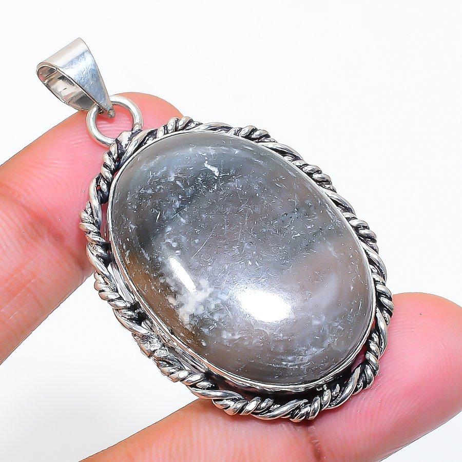 Natural Gabbro Stone Gemstone 925 Sterling Silver Jewelry Pendant 2.09" ZS-468