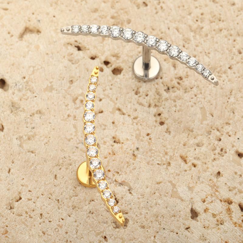 Titanium Piercings Long Arc Multiple CZ Inlaid Internally Threaded Flat Ear Cartilage Labret Ear Studs Piercing Jewelry