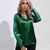 Women's Spring Autumn Top Solid Long Sleeve Lapel Blouse Loose Casual Ladies Office Satin Shirts