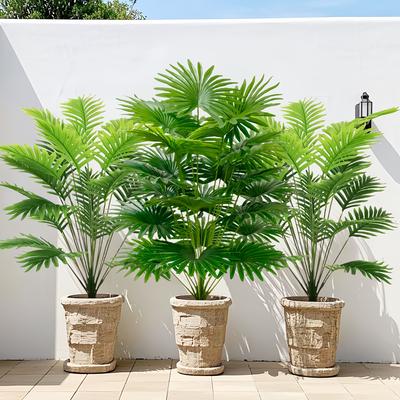 48 листьев 3 уличных искусственных зеленых растения, большая искусственная пальма, тропические растения, искусственные пальмовые листья, пластиковая ветка монстеры для домашнего декора