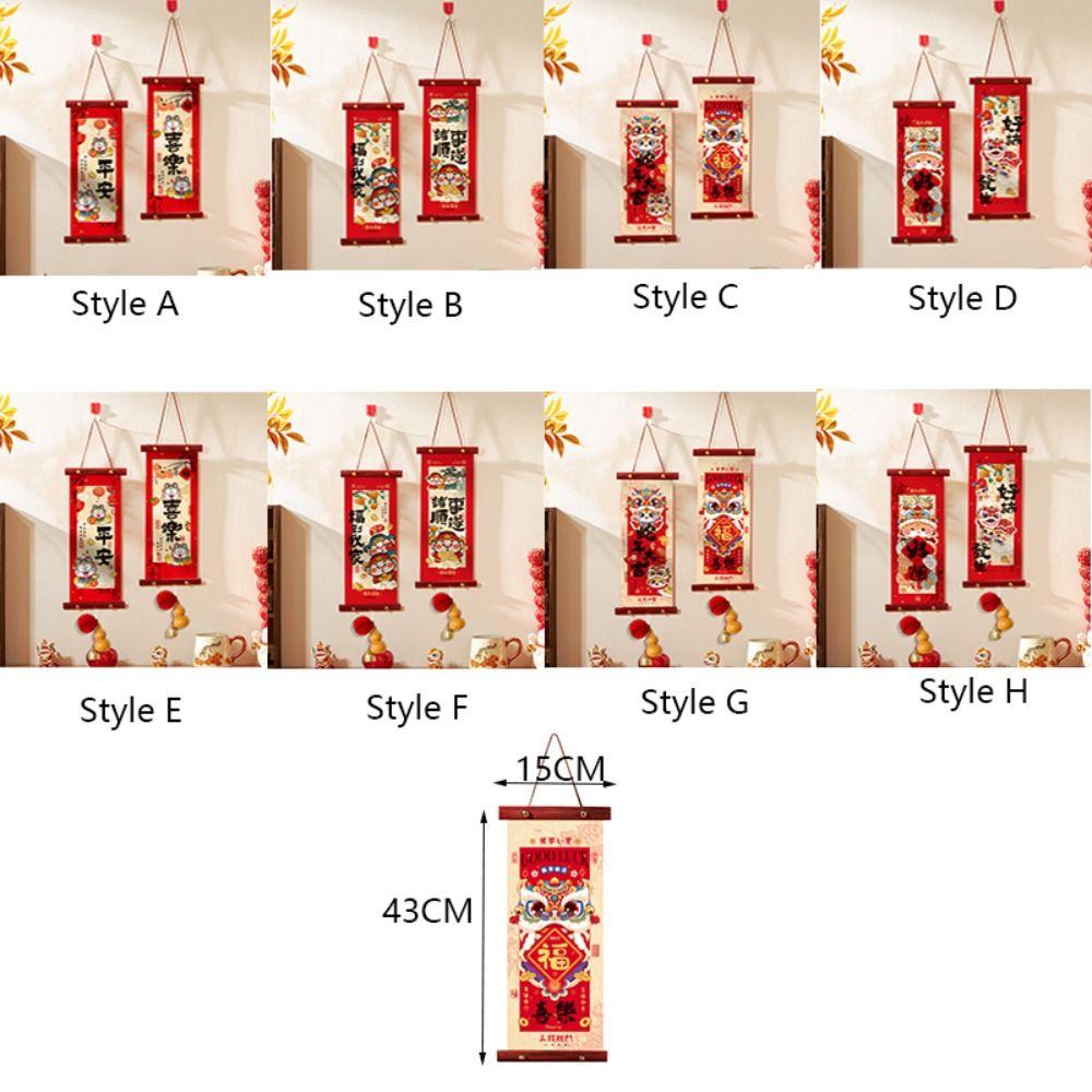 1 Pair Scroll Design Spring Festival Couplet Blessing Words Wall Pendant Living Room