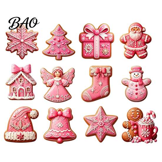Decorative Wood Shapes for Christmas 12/24/36Pcs Pink Gingerbread Wooden Ornaments, Xmas Tree Hanging Decorations, Cute Cookie Ornaments Festive