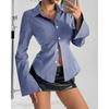 Simple Waist Design Striped Long Sleeve Casual Shirt
