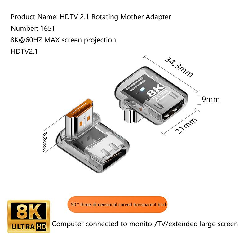 HOT! 2.1 Male To Female Adapter 8K@60Hz Male To Female Connector Up Down Angle 90 270 360 Degree For HDMI Cable PC Laptop HDTV