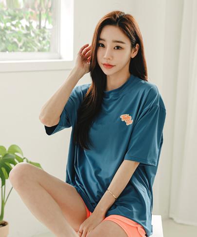 Tyubeuteuli Women'S Basic Loose Fit Short Sleeve Rash Guard B604 Coral Blue