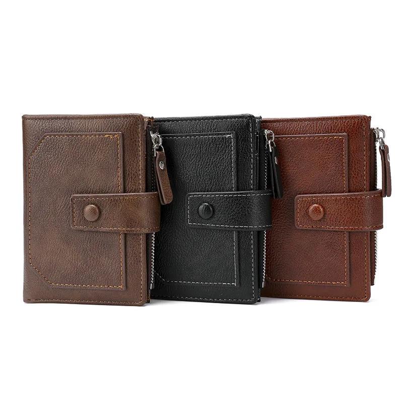 Новый мужской кошелек короткий стоячий ретро ультра тонкий многофункциональный PU кожа глянцевая молния кредитная карта с мужской кошелек