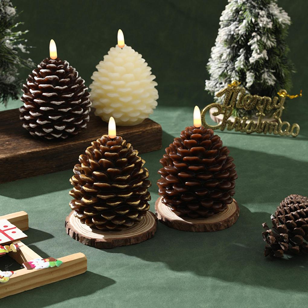 2piece Christmas Painted Pine Cone Shaped LED Candle Light Electronic Flameless Pinecone Candle Set For Festive Home Atmosphere