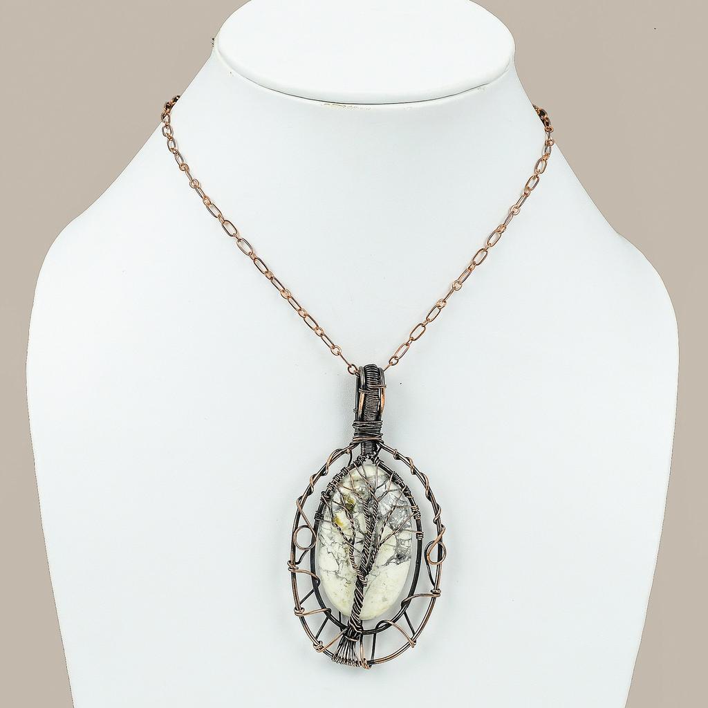 Подвеска из медной проволоки из натуральной говлитовой яшмы, 3,15 дюйма, W8z38