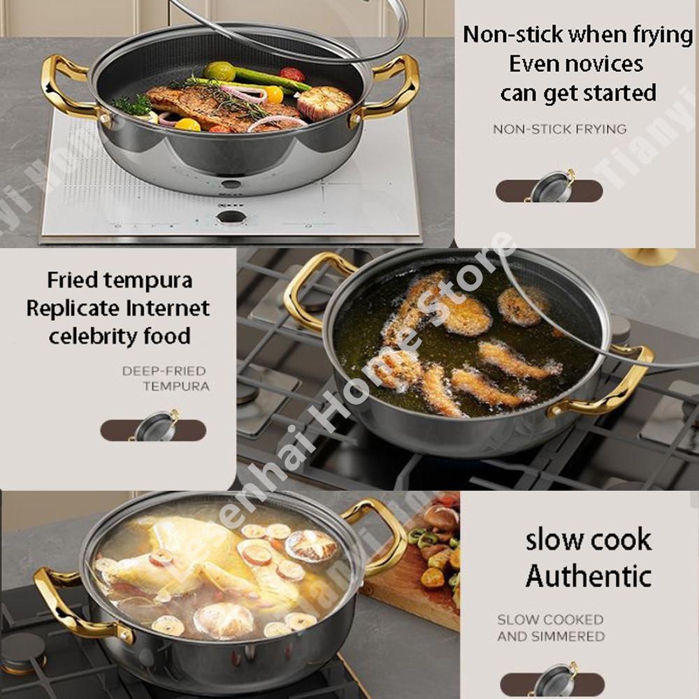 30 см нержавеющая сталь суповая кастрюля Wok антипригарное покрытие Honeycomb с крышкой бытовая кастрюля сковорода индукционная плита газовая плита универсальная