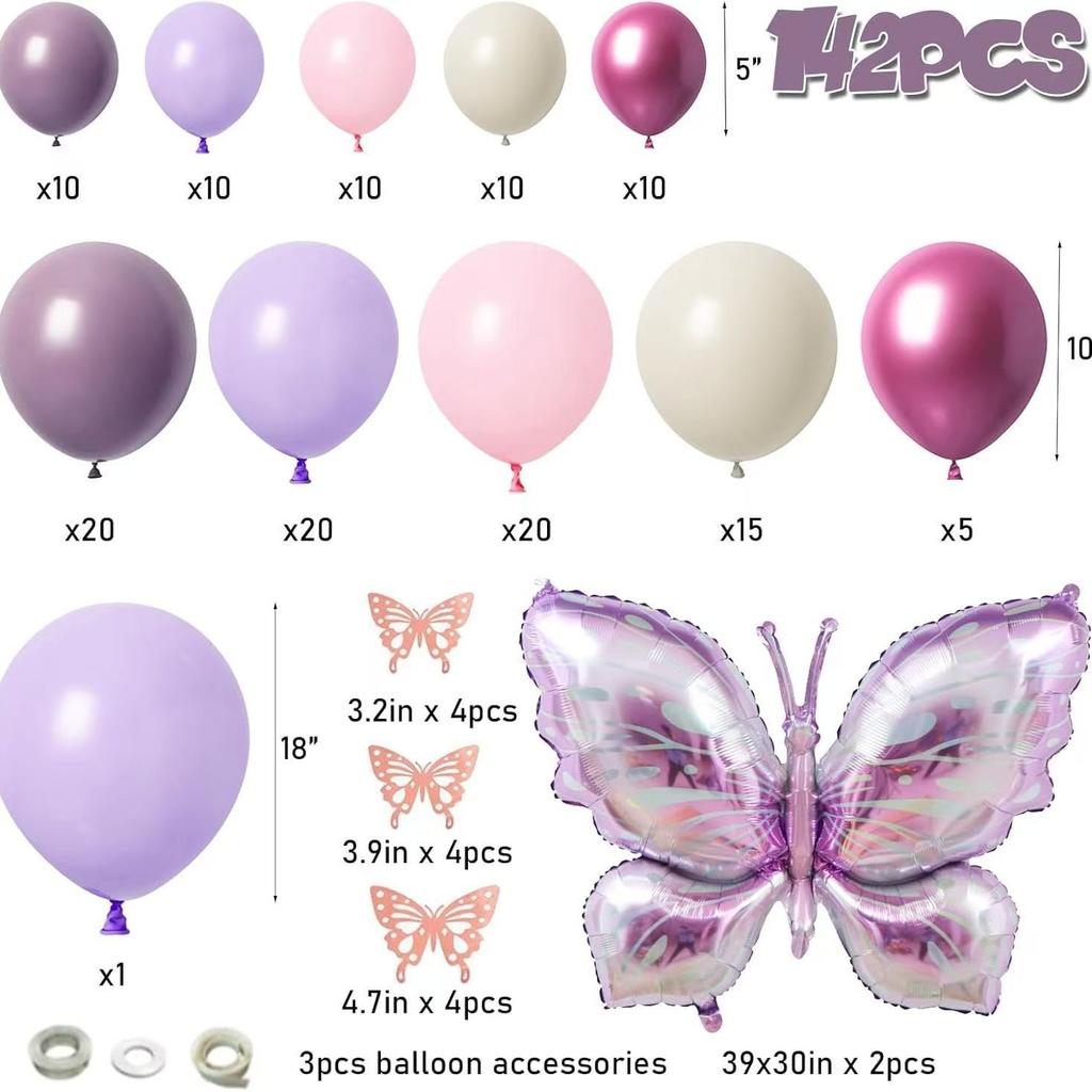 Фиолетовая вечеринка с бабочками, набор цепочки из воздушных шаров на день рождения, день святого Валентина, предложение, украшение свадебной сцены