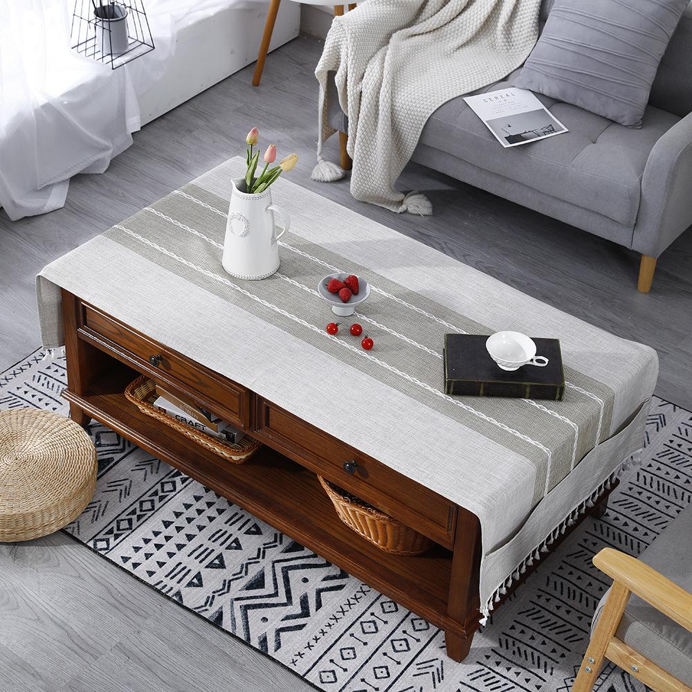 Rectangle Tablecloth Coffee Table Mat Table Mat Fabric Embroidery Jacquard Tassel Household Dust Cover