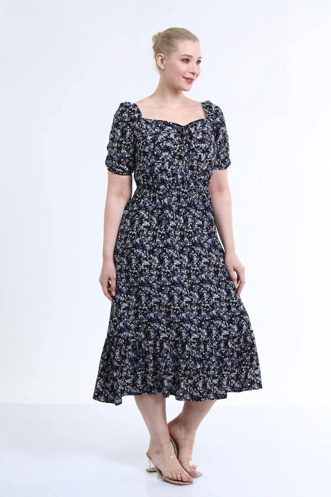 Женское платье большого размера с воротником и детальными рукавами принцессы