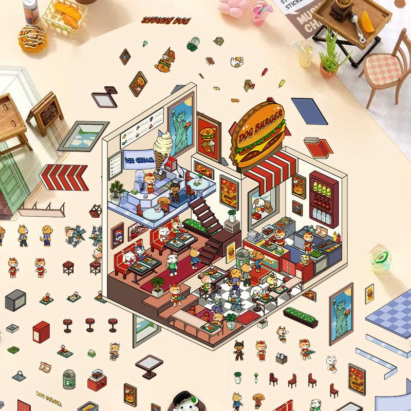 Cartoon Landscape Stickers Multiple Miniature World 3D Hut Unzip DIY Scene Manual Post