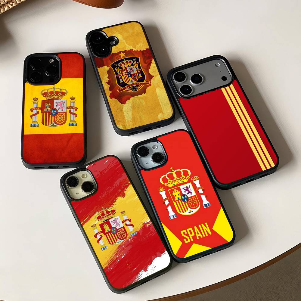 Чехол для телефона Spain Flag Черный Силиконовый Жесткий Пластик Для Iphone 17 Air 16 15 14 13 12 11 Pro Max PC TPU