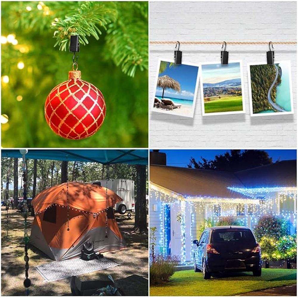 Small Curtain Clips for Hanging - 100 Black Outdoor Light Clip Hooks for Christmas Light Strings, Outdoor Hooks for Awning Patio