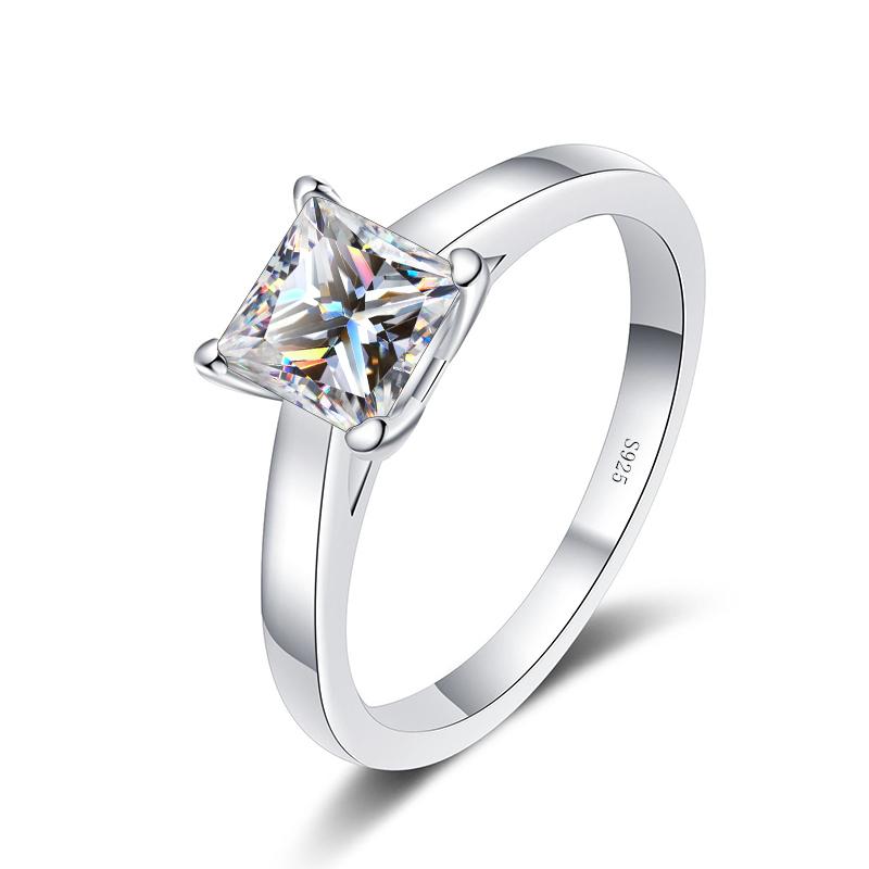 Bague Ringen Настоящие кольца принцессы с квадратным муассанитом 1 карат или 2 карата для женщин, обручальное обручальное кольцо со сверкающими бриллиантами S925, серебро GRA